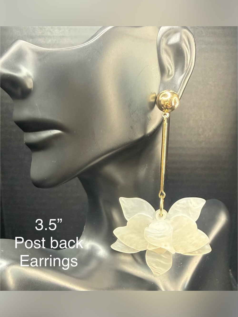 Gold Drop Earrings with White Floral Pendant